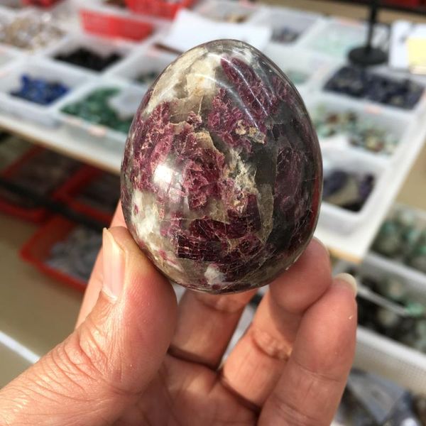 

decorative objects & figurines natural red tourmaline crystal egg gem reiki home decoration feng shui handicraft