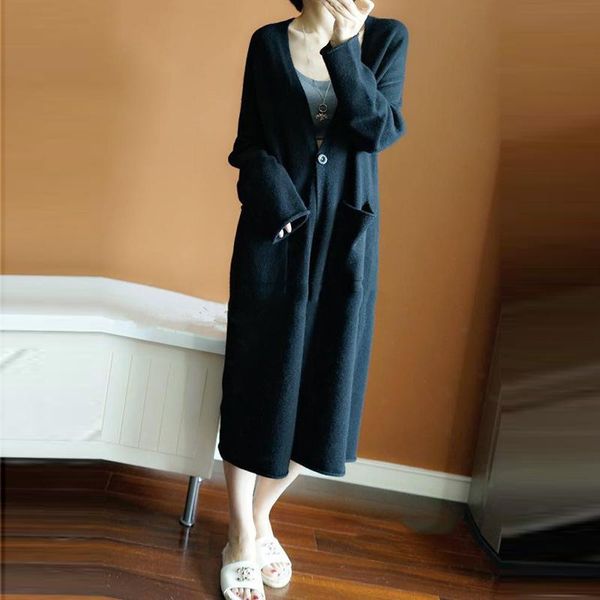 

women's sweaters autumn winter sweater coats cashmere cardigan solid color coat thick soft fashion long fp1337, White;black