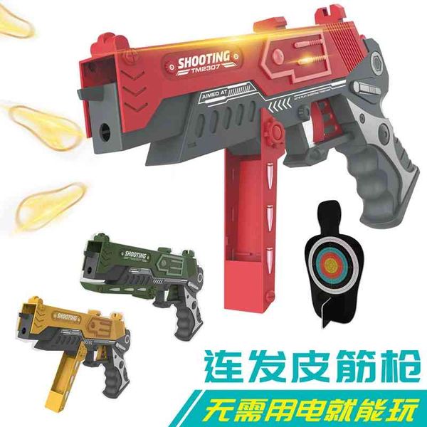 

rubber gun launches rubber boy to eat chicken tiktok, pistol, and jowl.