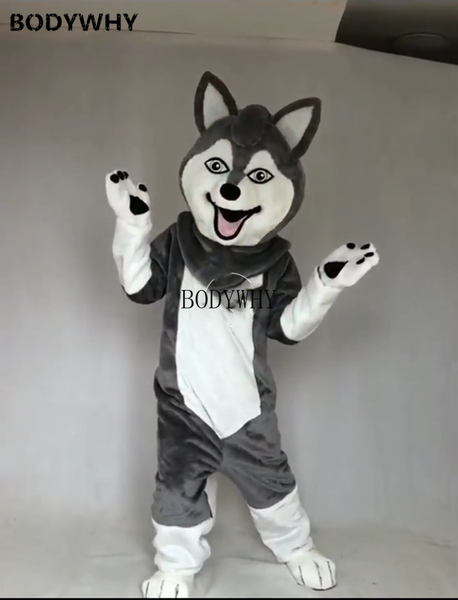 Maskottchen-Kostüme, Fursuit, grauer Wolf, Hund, Maskottchen-Kostüm, Anzüge, Party, Spiel, Kleid, Outfits, Kleidung, Werbung, Promotion, Karneval