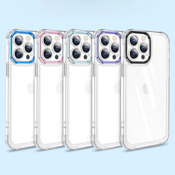 Elektroplattierte Raum -Schock -Protektionsf￤lle transparent robuste Hybrid -TPU -PC -PC -Metallkamera -Objektivschutz f￼r iPhone 14 13 12 11 Pro Max