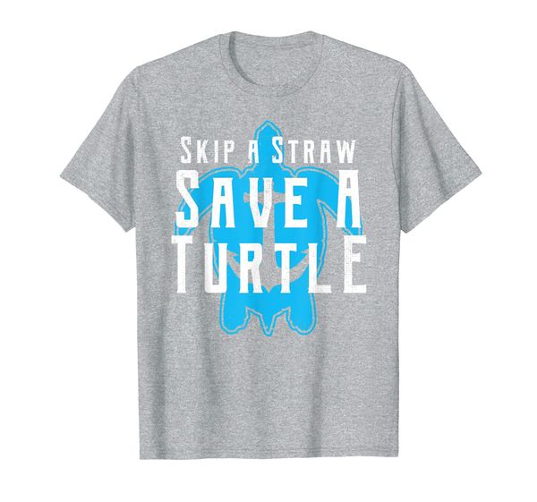 

skip a straw save a turtle ban plastic slogan t-shirt, White;black
