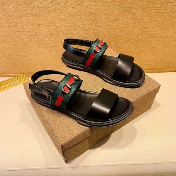 

summer leather casual men slippers outdoor antiskid cowhide flip flop sandals zlh, Black