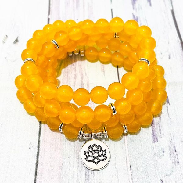 link, chain sn1533 women`s yellow onyx 108 mala bracelet design lotus charm yoga handamde meditation japa mantra jewelry, Black