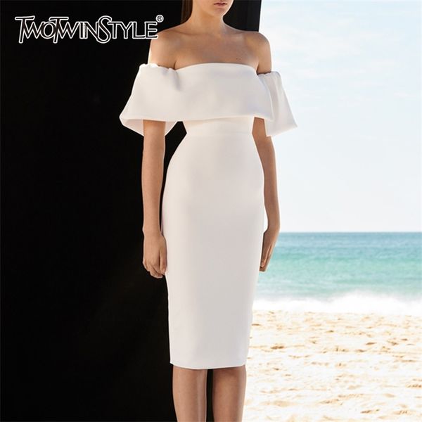 

white midi dress for women slash neck short sleeve high waist summer dresses female fashion clothing 210520, Black;gray