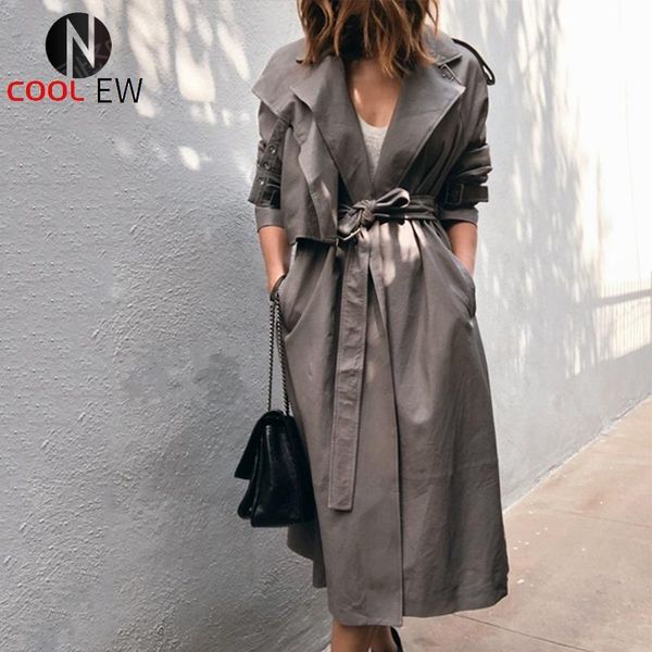 

women's leather & faux 2021 luxury sheepskin long jackets womens fashion sashes genuine real coats casual trench windbreaker, Black