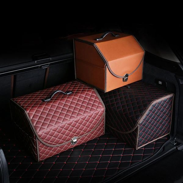 

car organizer storage bag pu leather trunk folding stowing tidying auto box accessories