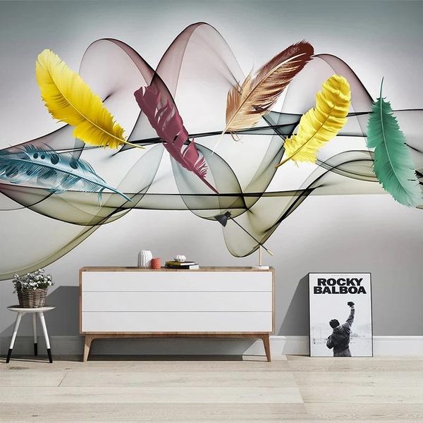 

custom 3d po self adhesive wallpaper hand painted colored feather abstract smoke living room sofa tv background painting wallpapers