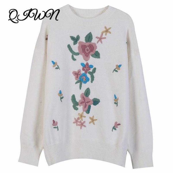 

women's sweaters vintage elegant women christmas sweater white winter pullover long sleeve flower embroidery o-neck loose knit clothing, White;black