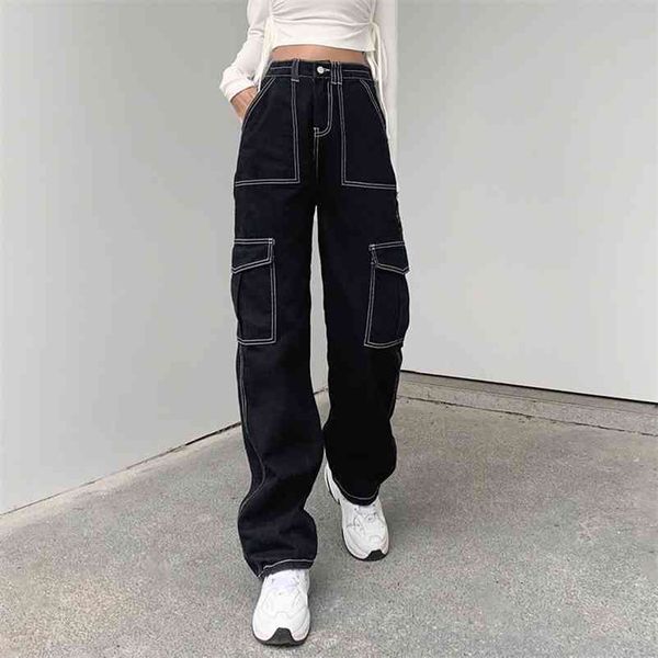 

patchwork jeans woman high waist baggy mom femme mujer nouveau boyfriend black donna wide leg taille haute flare y2k cargo 210322, Blue