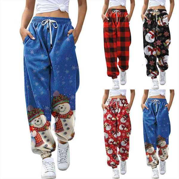 

christmas print sweatpant autumn womens pants winter baggy drawstring high waist gym sport jogger ladies casual trousers, Black;white