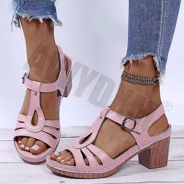 

sandals women's women shoes 2021 summer pu leather sewing sandal open toe pumps ladies dress party high heels female slipper, Black