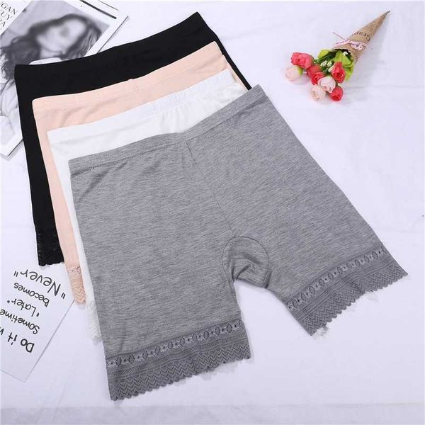 

women's panties women bralette seamless lace safety pants underwear mid-waist plus size anti-light shorts, Black;white