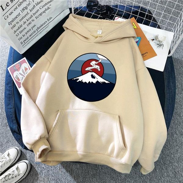 

men's hoodies & sweatshirts japan fuji mountain men fashion vintage warm sweatshirt loose thicken personality crewneck pullovers, Black