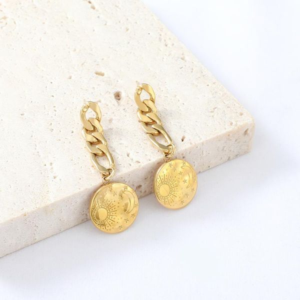 

dangle & chandelier vintage simple fashionable stainless steel earrings for women pretty moon sun chain badge earring chic jewelry drop, Silver