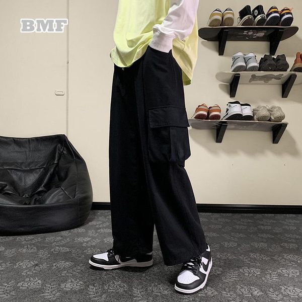 

men's pants 2021 japanese streetwear fashion cargo loose harajuku casual trousers male kpop korean hip hop couple clothes men women, Black