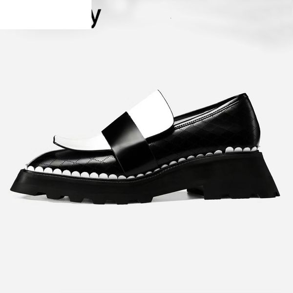 

sandals spring autumn thick bottom casual shoes female spaure toe mixed colors loafers british style slip on hollow out platform v, Black