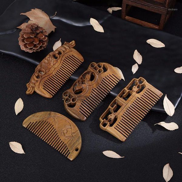 

carved pocket wooden comb natural peach wood anti-static massage health care combs vintage hair brush styling tool1, Silver