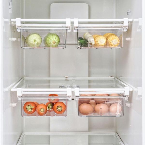

adjustable pull-out drawer fresh spacer layer stretchable refrigerator organizer basket kitchen storage rack bottles & jars