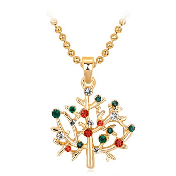 

chokers colorful rhinestone tree of life necklace zinc alloy choker christmas pendant, Golden;silver