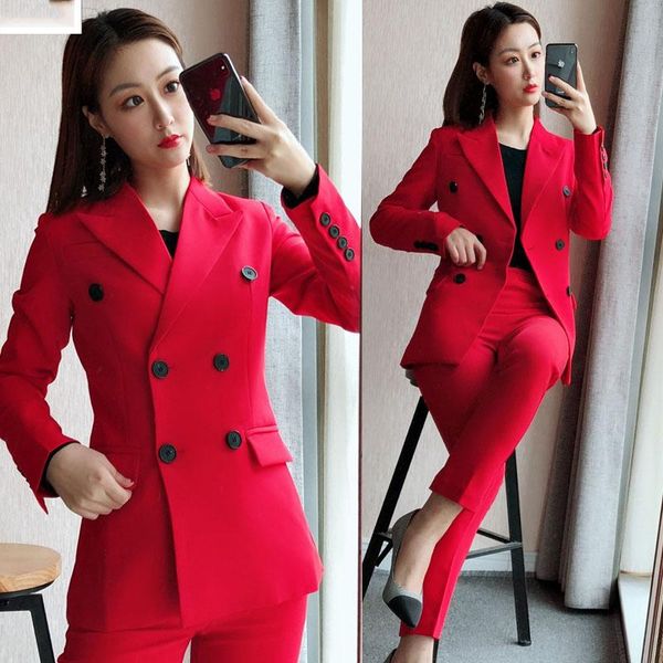 

women suits office lady slim ol red suit blazer pencil pants 2 piece set party dress pant formal jacket women's two, White
