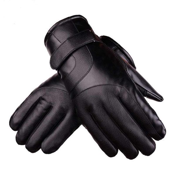 

cycling gloves 1pair pu cold-proof waterproof winter fluff warm for touchscreen cold weather windproof anti slip, Black