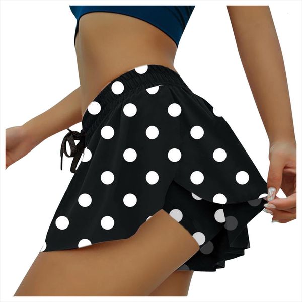 

fashion culottes summer drawstring womens shorts sports polka dot print, White;black