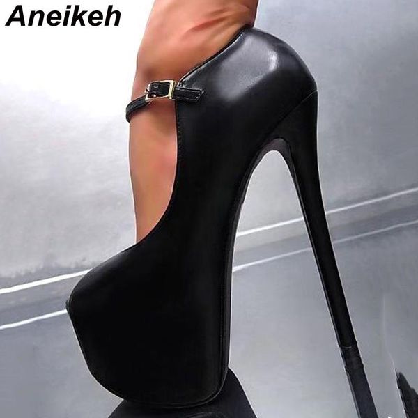 

aneikeh 2021 spring/autumn party shoes fashion women's thin heels pumps peep toe buckle strap ankle platform shallow black dress
