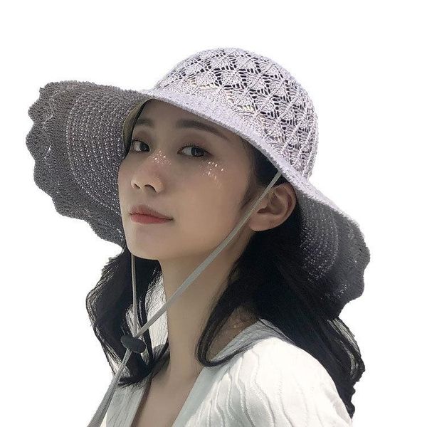 

bow sun hat wide brim floppy summer hats for women beach panama straw dome bucket femme shade, Blue;gray