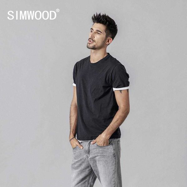 

summer t shirt men contrast bindings t-shirt casual o-neck tees brand clothing tshirt 190354 210629, White;black