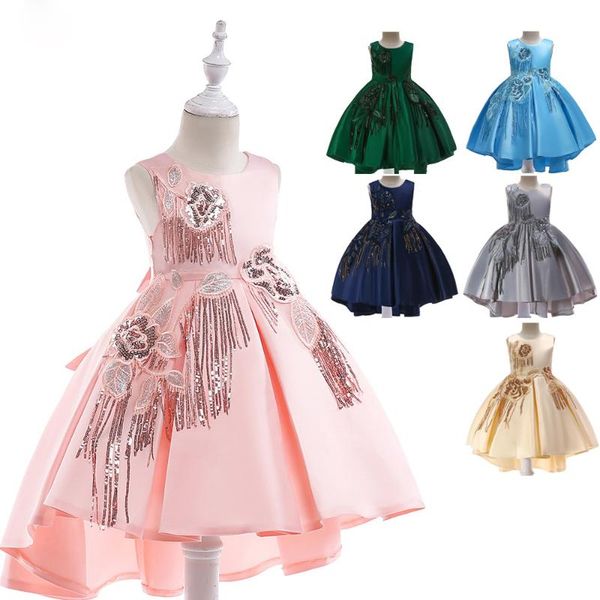 

summer fashion girls kids wedding costume solid color princess dresses children sleeveless sequined flower party dress girl's, Red;yellow