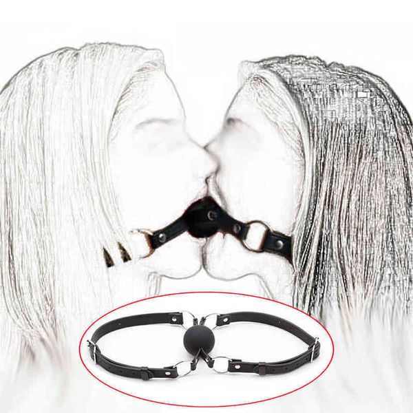 Nxy Adult Toys Camatech Pu Leather Double Duty Strap Solid Silicone Ball Bdsm Bondage Restrizioni Dual Design Gag Oral Gag Toy 1207