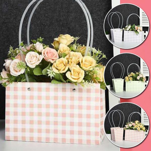 

ins flower portable box kraft paper plaid printing arrangement valentine's day gift wrap