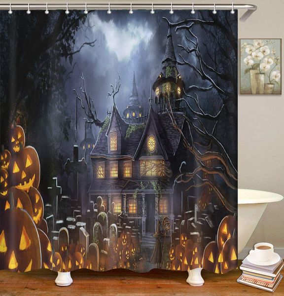 

shower curtain halloween houses anime fantasy autumn black cartoon waterproof polyester fabric bathroom decor bath set with