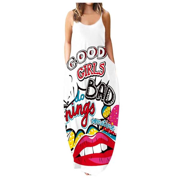 

casual dresses floral print pockets sleeveless elegant vestidos lady loose strap dress 2021 spring summer women beach sweet long, Black;gray