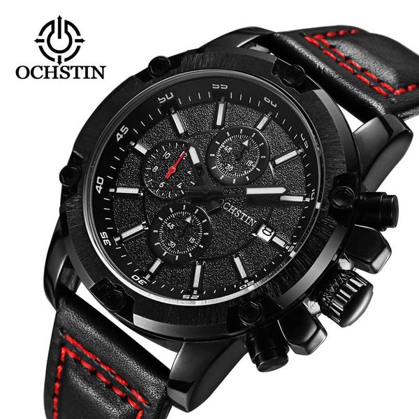 

wristwatches ochstin men's sporty wrist watches leather strap waterproof for male military quartz clock relogio masculino, Slivery;brown