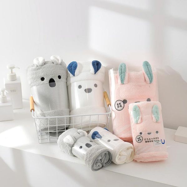 

towel coral fleece towel, soft and absorbent cute children's bath two-piece set