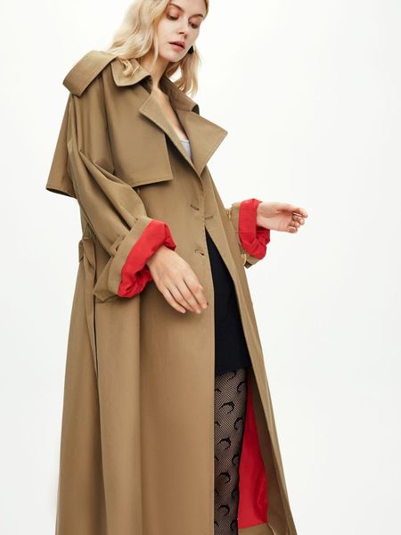 

women's trench coats coat women 2021 100% cotton belt double breasted sashes turn-down collar, Tan;black