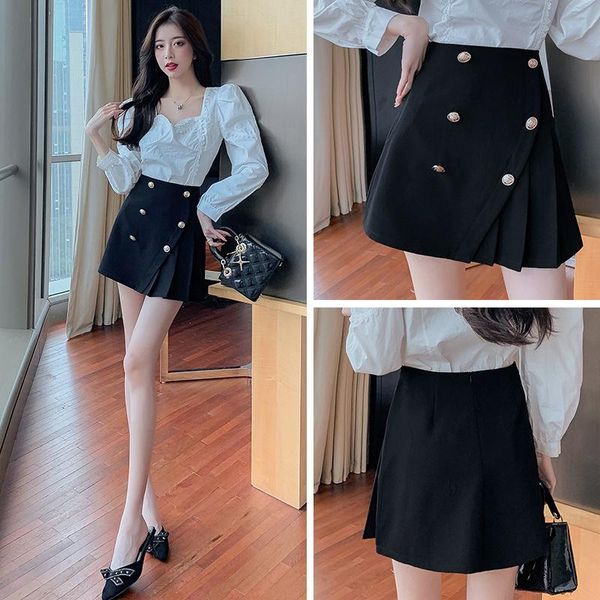 

skirts korean women's fashion short skirt pleated 2021 summer small high waist slim a-line, Black