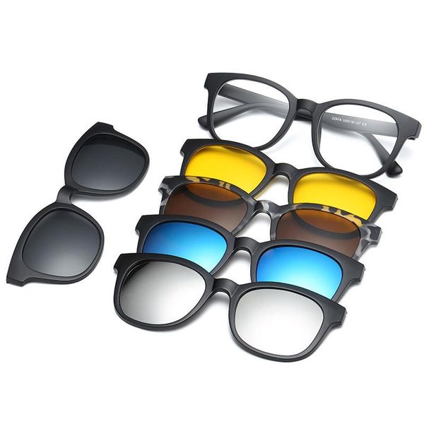 

women and man spectacle frame dual-use five-piece magnetic suction set mirror clip multifunctional polarized sunglasses, White;black