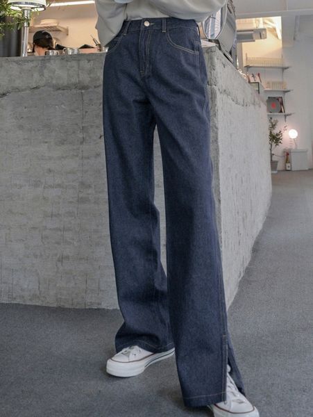 

dazy high waist split hem jeans 11ca#, Blue