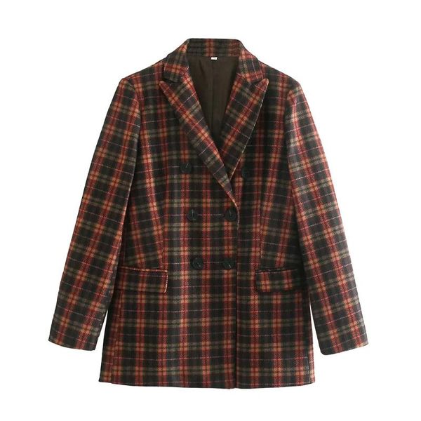 

women's suits & blazers bbwm autumn 2021 women vintage plaid long sleeve slim office lady blazer female fashion double breasted streetw, White;black