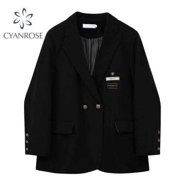 

oversized spliced design solid blazer and coat spring double breasted korean streetwear jacket v neck chaqueta mujer 210430, White;black