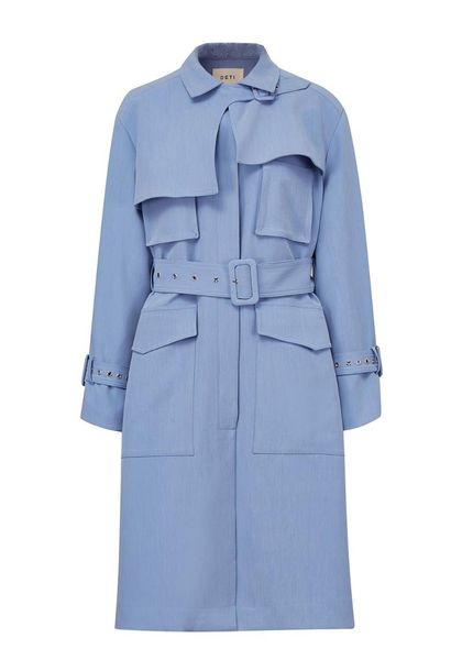 

women's trench coats lapel split long sleeve coat with belt, Tan;black