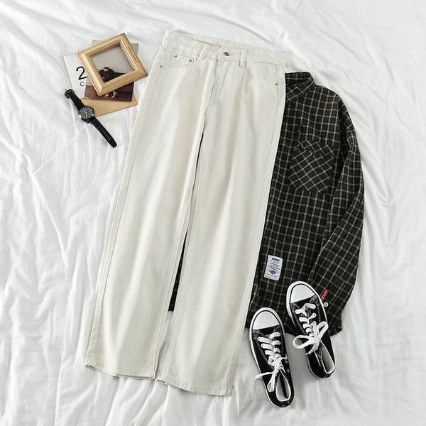 

women's jeans women straight high waist loose slim denim pants korean style solid office lady chic female cotton long 2021 fashion, Blue