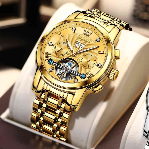 

men's clock automatic mechanical fashion man watertight with alendar hollow design lighting hands, Slivery;brown