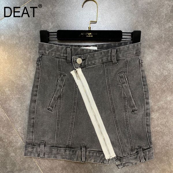 

summer arrivals irregular zipper decoration denim short mini skirt women high street hr440 210525, Black