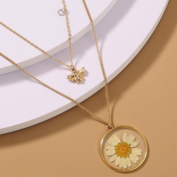 

pendant necklaces necklace women dried flower jewelry fashion resin bee korean style pedant neck lace, Silver