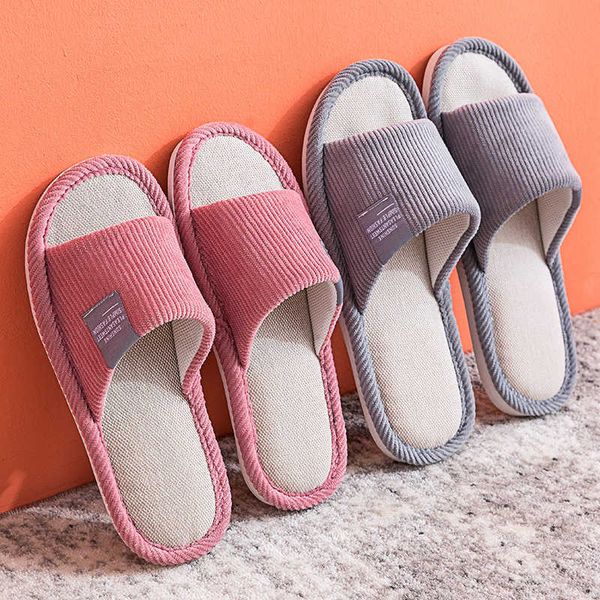 

women linen shoes slippers house bedroom indoor floor shoe mute sandals plush comfortable zapatillas de mujer spring autumn y0731, Black