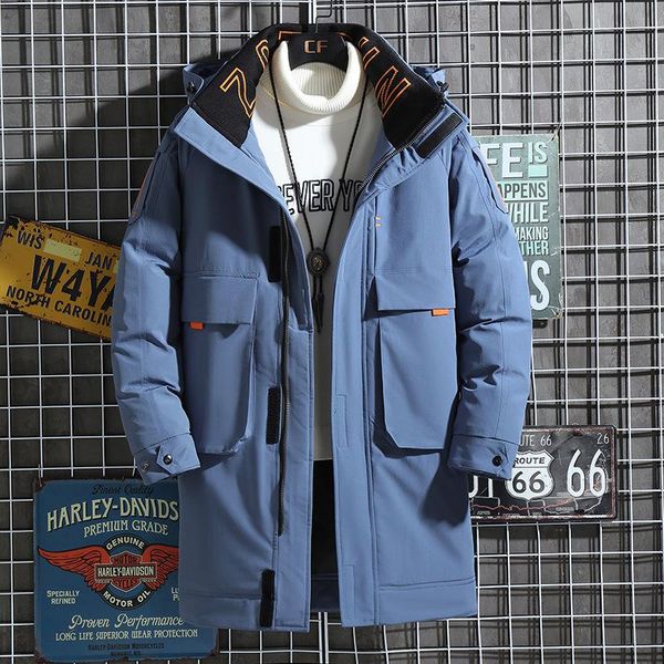 

men's down & parkas custom logo coat winter mid-length style thick and warm white duck couple casual loose jacket, Black